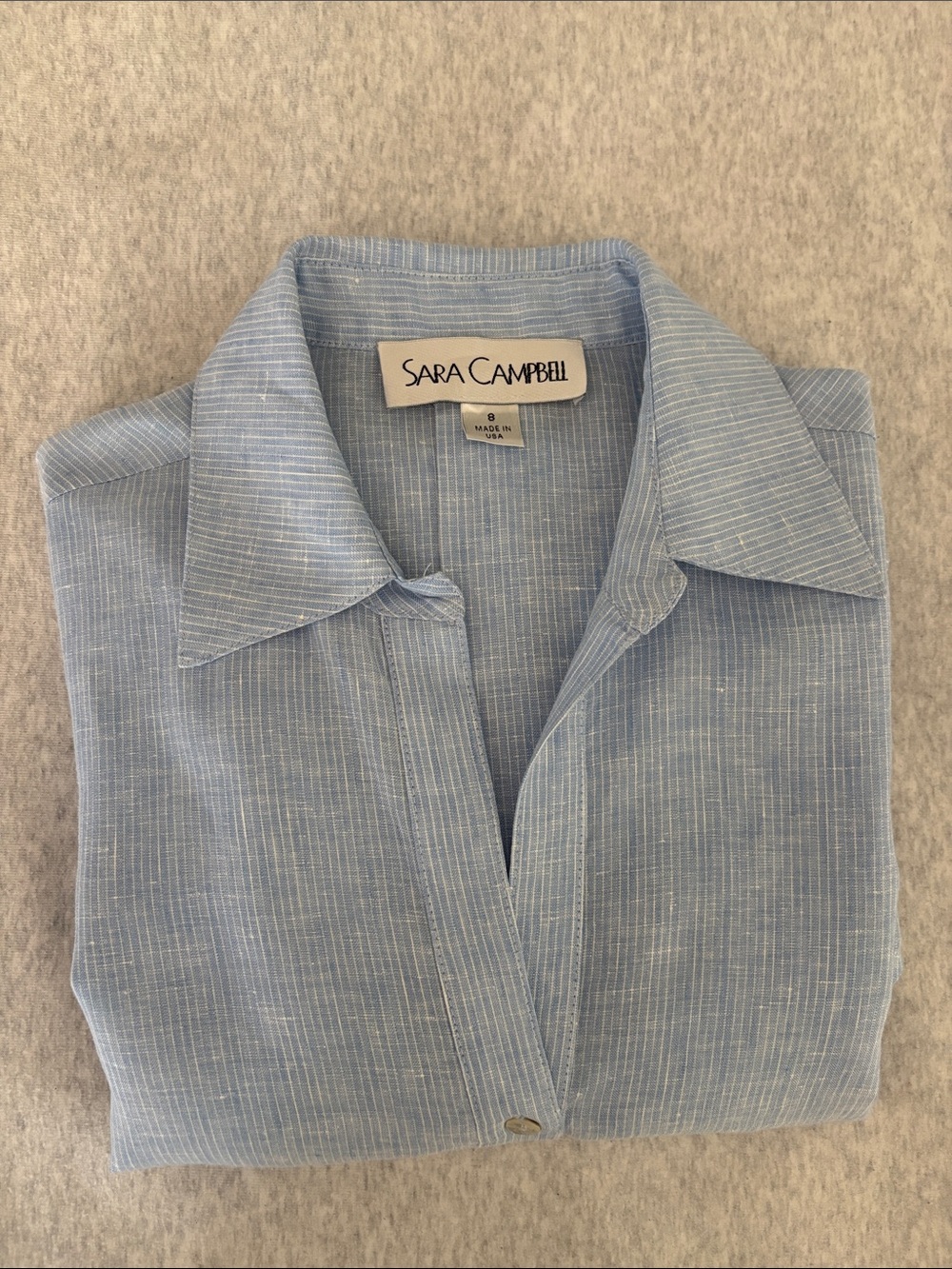 Sara Campbell Light Blue Casual Linen Button-Down Shirt
